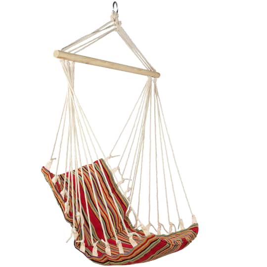34" x 21" Red & Yellow Striped Hammock Chair with Padding & Wooden Bar